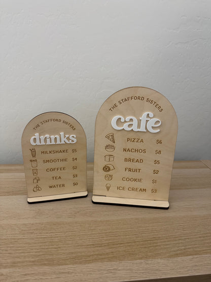 Play Kitchen Cafe & Drinks Signs